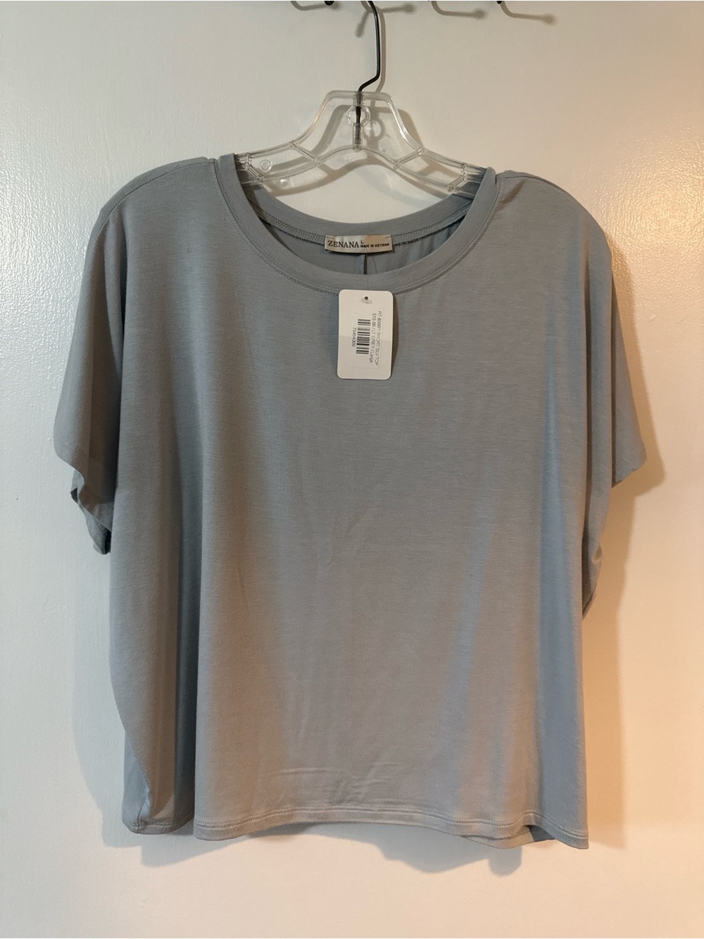 Zenana Light Gray Relaxed Short Sleeve Women's Cropped Top